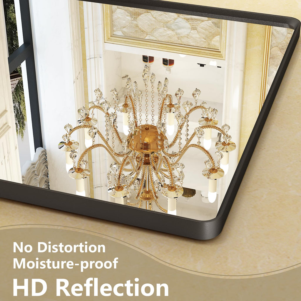 Black Bathroom Mirror for Wall, 48X30 Inch Bathroom Vanity Mirror, Black Rectangle Frame Mirror, Matte Black Metal