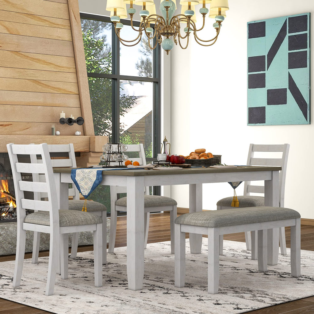 Classic and Traditional Style 6 - Piece Dining Set, Includes Dining Table, 4 Upholstered Chairs & Bench (Brown)