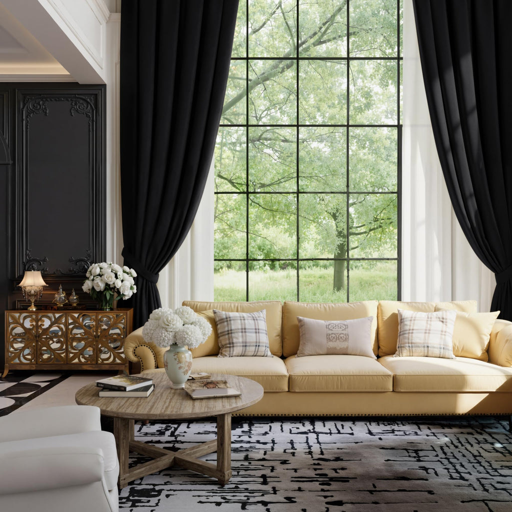 Extra Long Black Out Velvet Curtains 144 inches Long