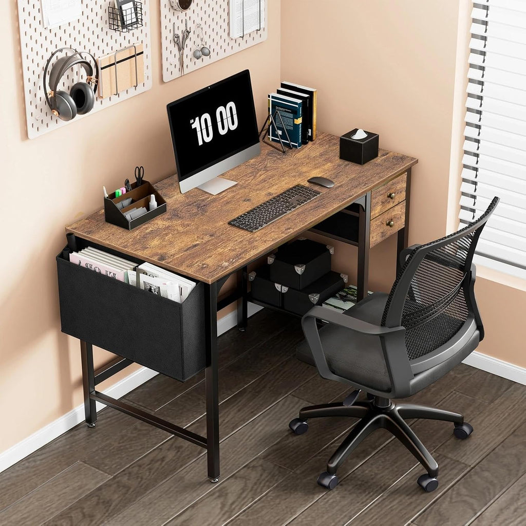 Computer Desk with Drawers - 40 Inch Work Reversible Small Desk Home Office, Simple Study Writing Table PC Desks