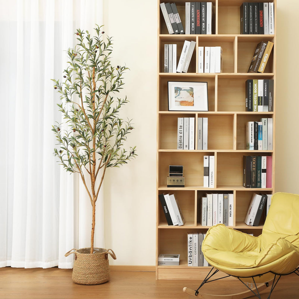 2-Pack 7FT Artificial Olive Trees, Wood Trunks & Silk Leaves