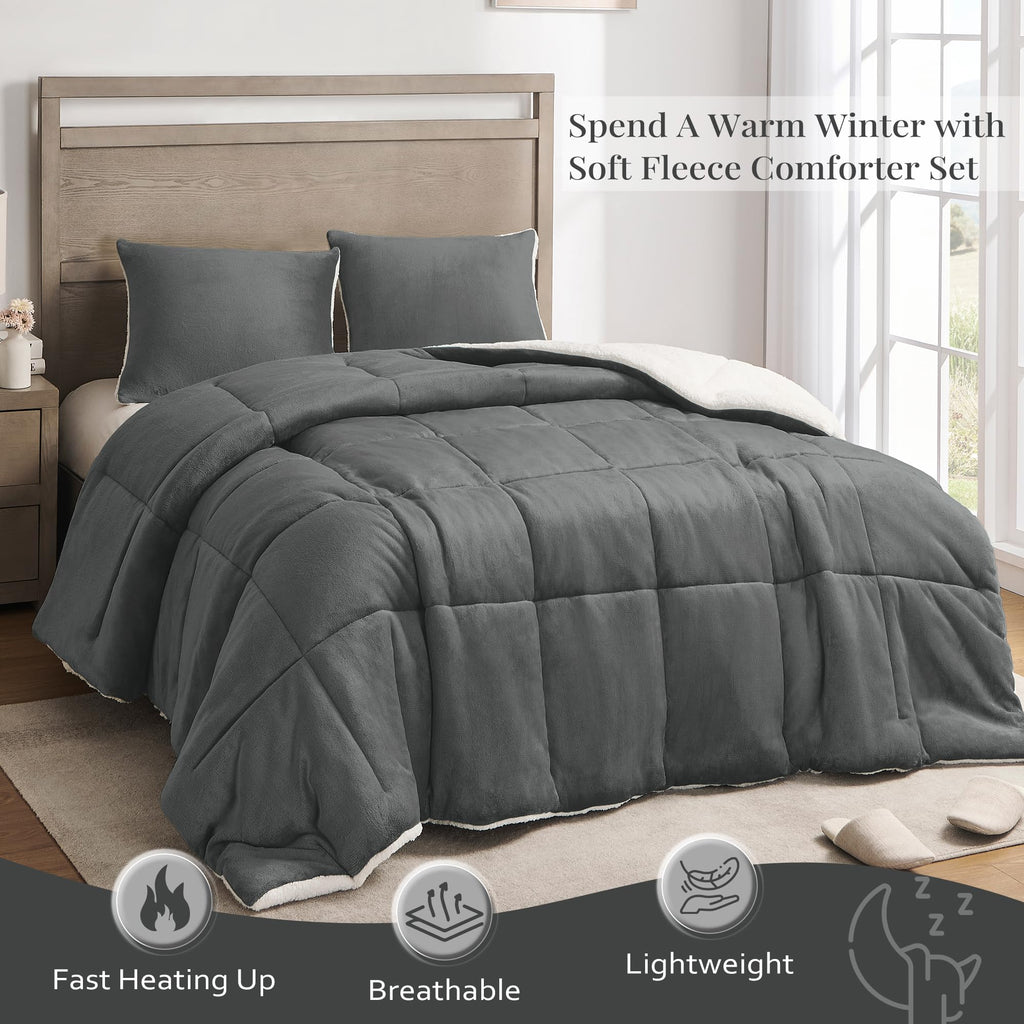 Micromink Sherpa Comforter Set, Dark Grey