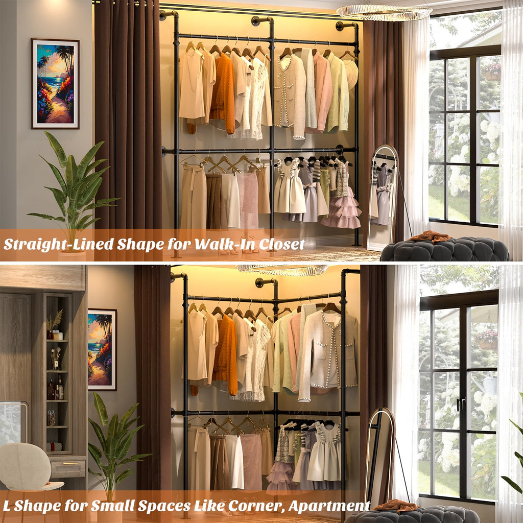 Industrial Pipe Clothing Rack, Reversible 6.75FT Clothes Rack