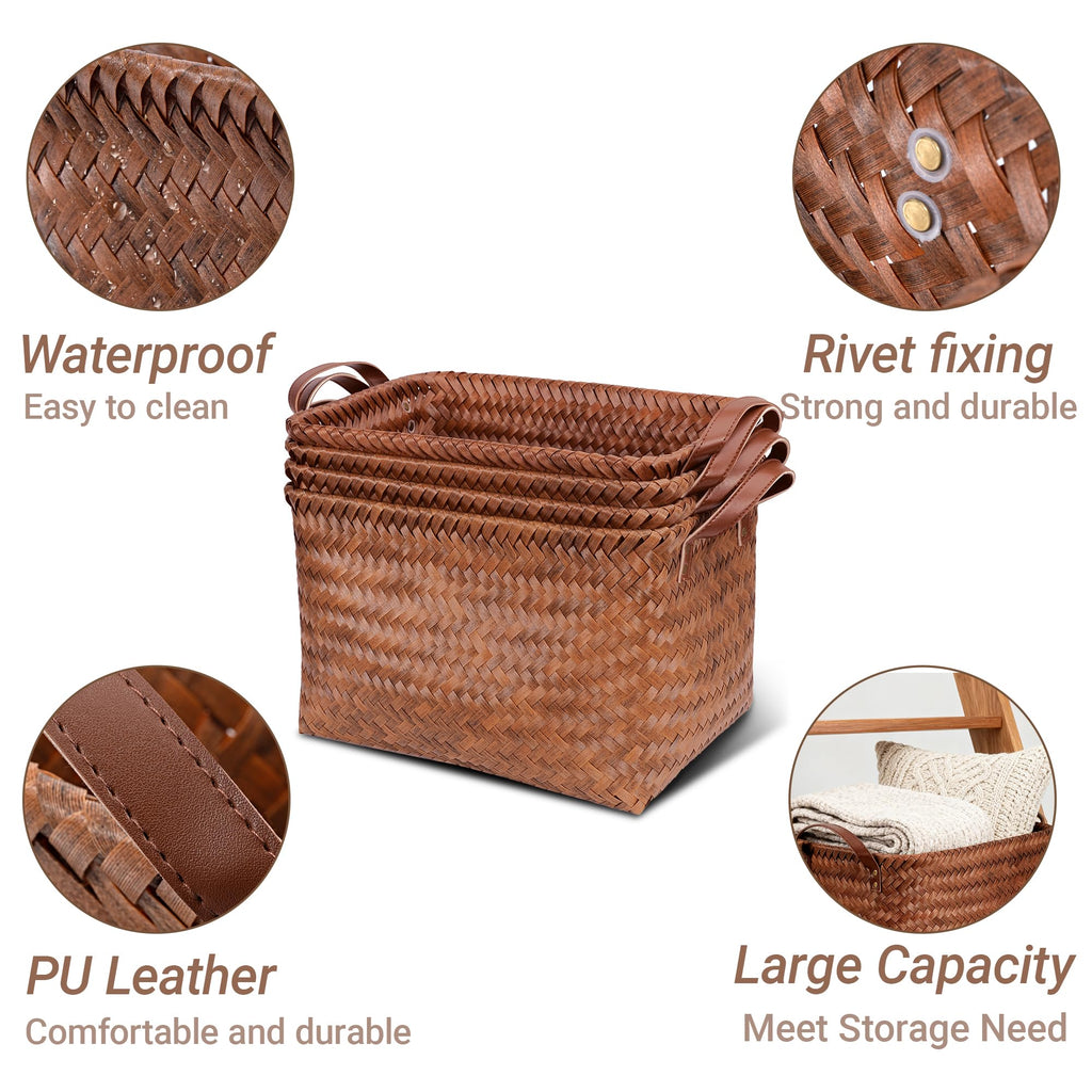 10-Pack Laundry Baskets,Wicker Storage Baskets for Shelves,Brown