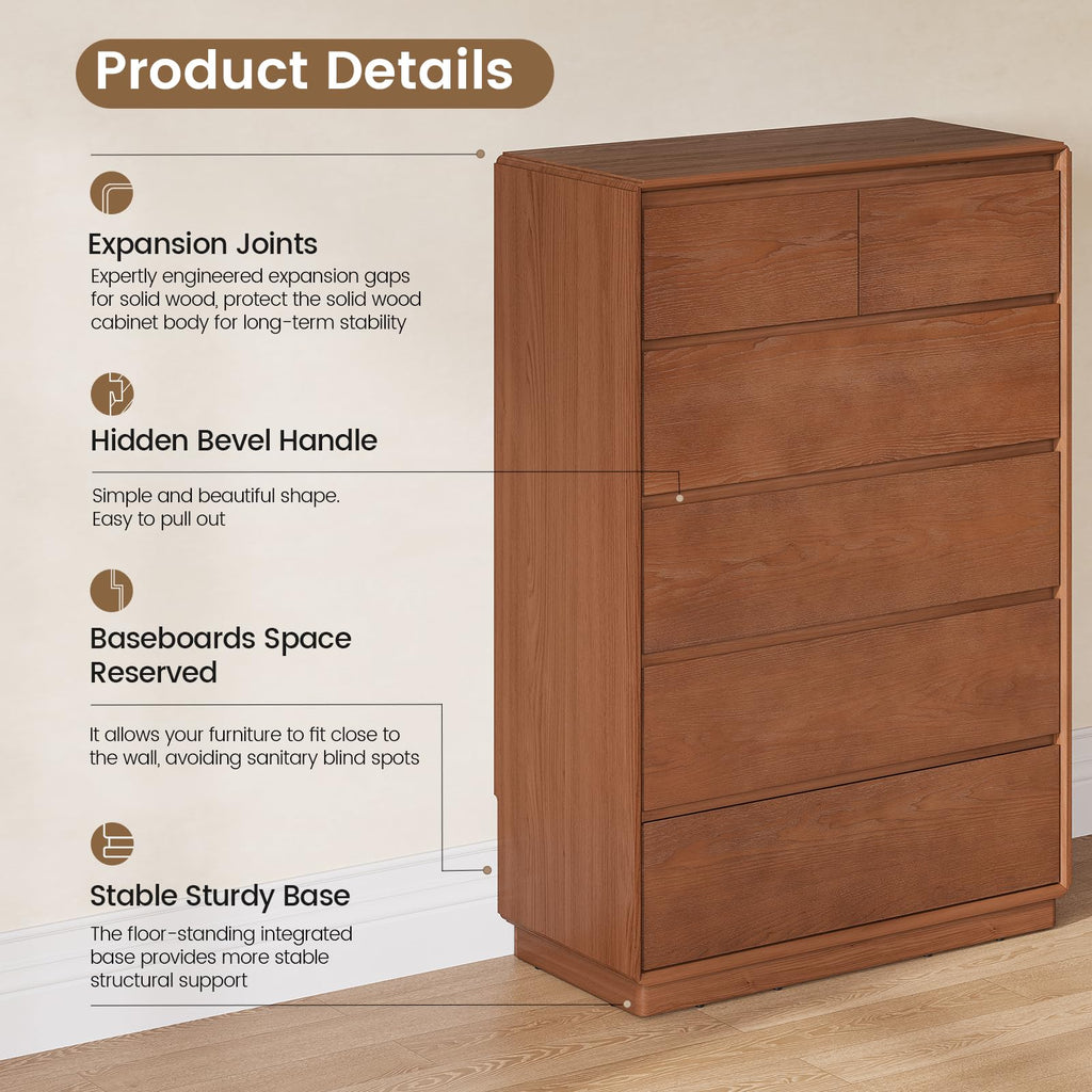 Solid Wood Dresser, 45.3" Tall Mid Century Modern Dresser, Brown