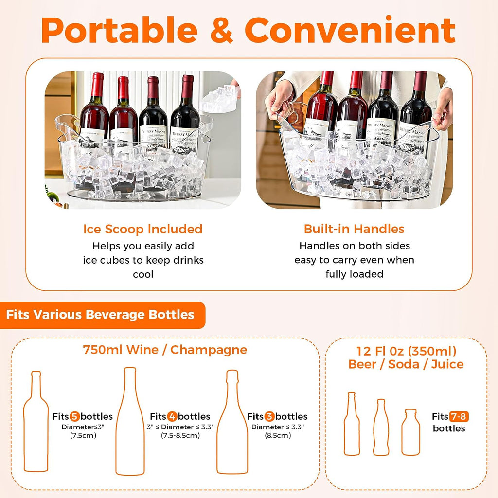 Acrylic Champagne Bucket, Ice Bucket for Parties6.5L Large Party Ice Bucket with Ice Scoop & Bottle Opener - Set of 2