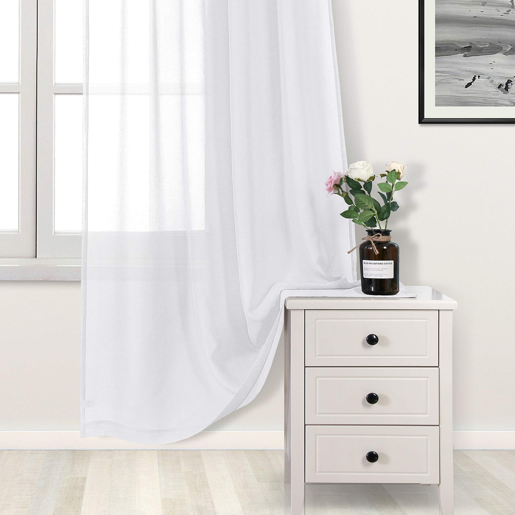 Extra Long White Sheer Curtains 120 Inches Long 2 Panels Rod Pocket