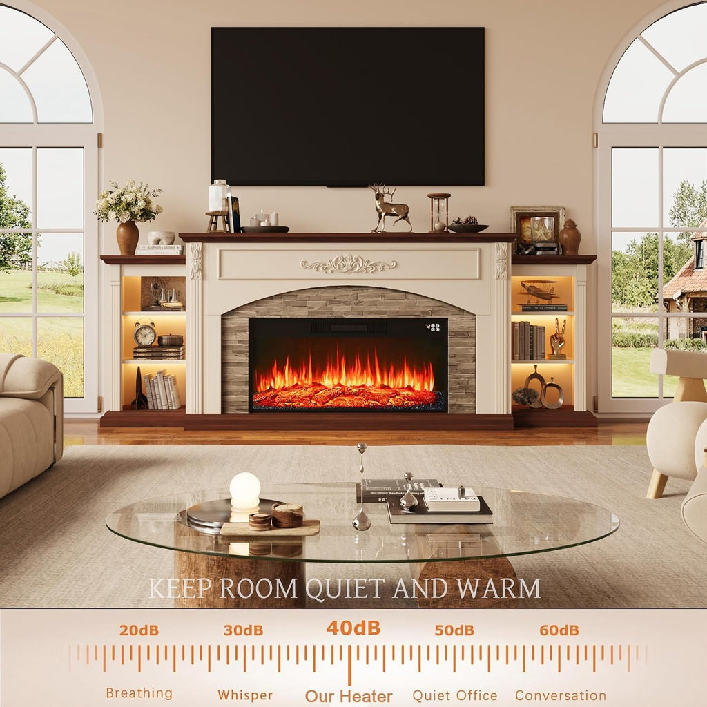 90inch Electric Fireplace TV Stand, Fireplace with Mantel Holds TVs up to 100 Inch, Entertainment Center with 36"