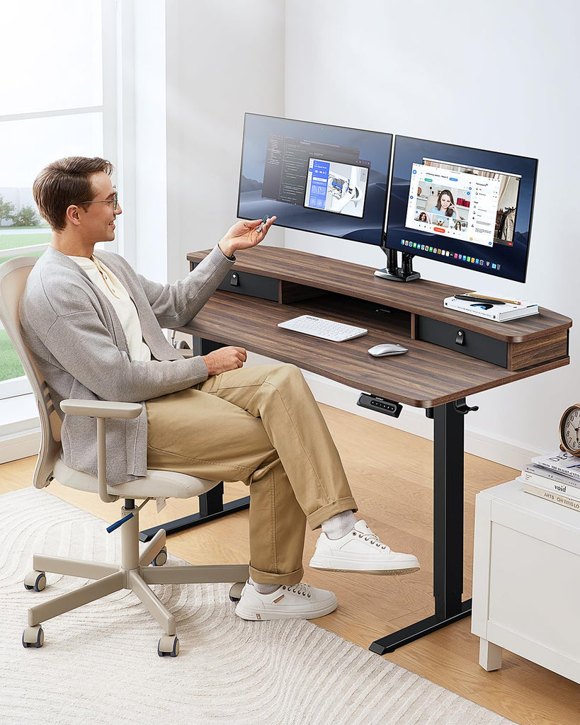 55" x 26" Electric Standing Desk with 2 Drawers, C-Clamp Mount Compatible, Height Adjustable Computer Desk, Home