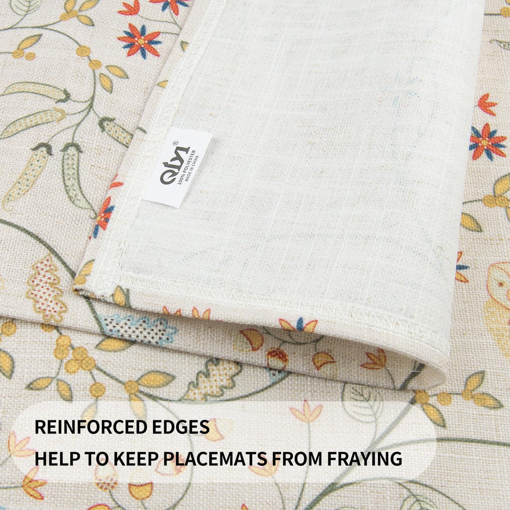 Boho Table Placemats Set of 6, 12"x18" Linen Place Mats, Forest Birds