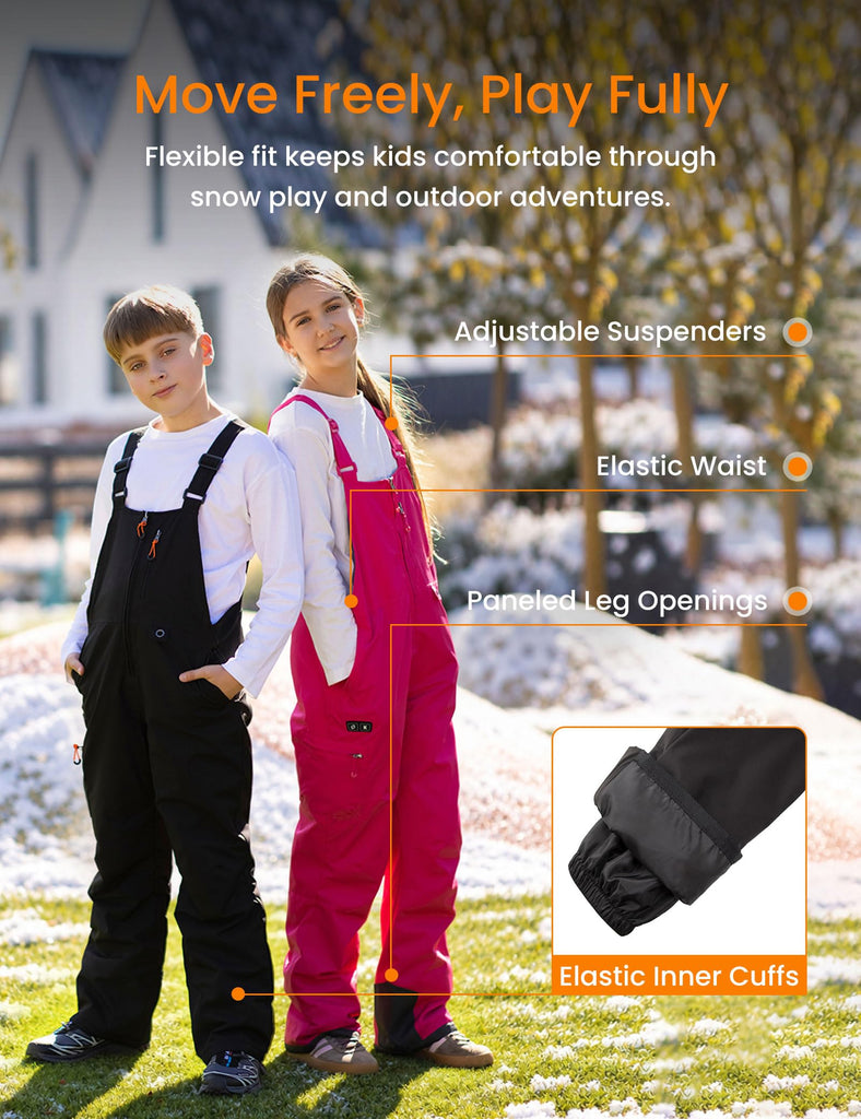 Kids Heated Insulated Snow Bib Overalls with Battery Pack Grey