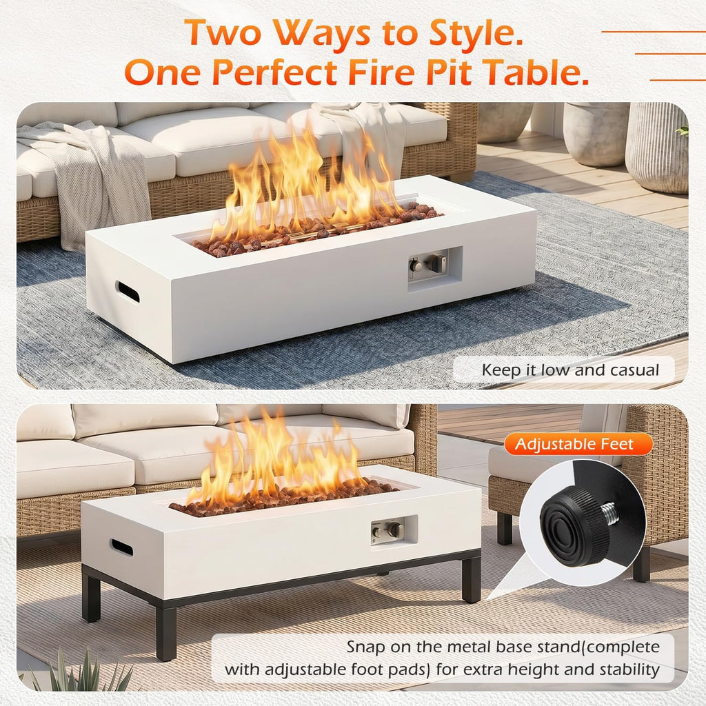 42" Propane Fire Pit Table & Rack Rectangle Gas Fire Pit No Tank Holder | 50,000 BTU 2 in 1 Low Profile Firepit Table
