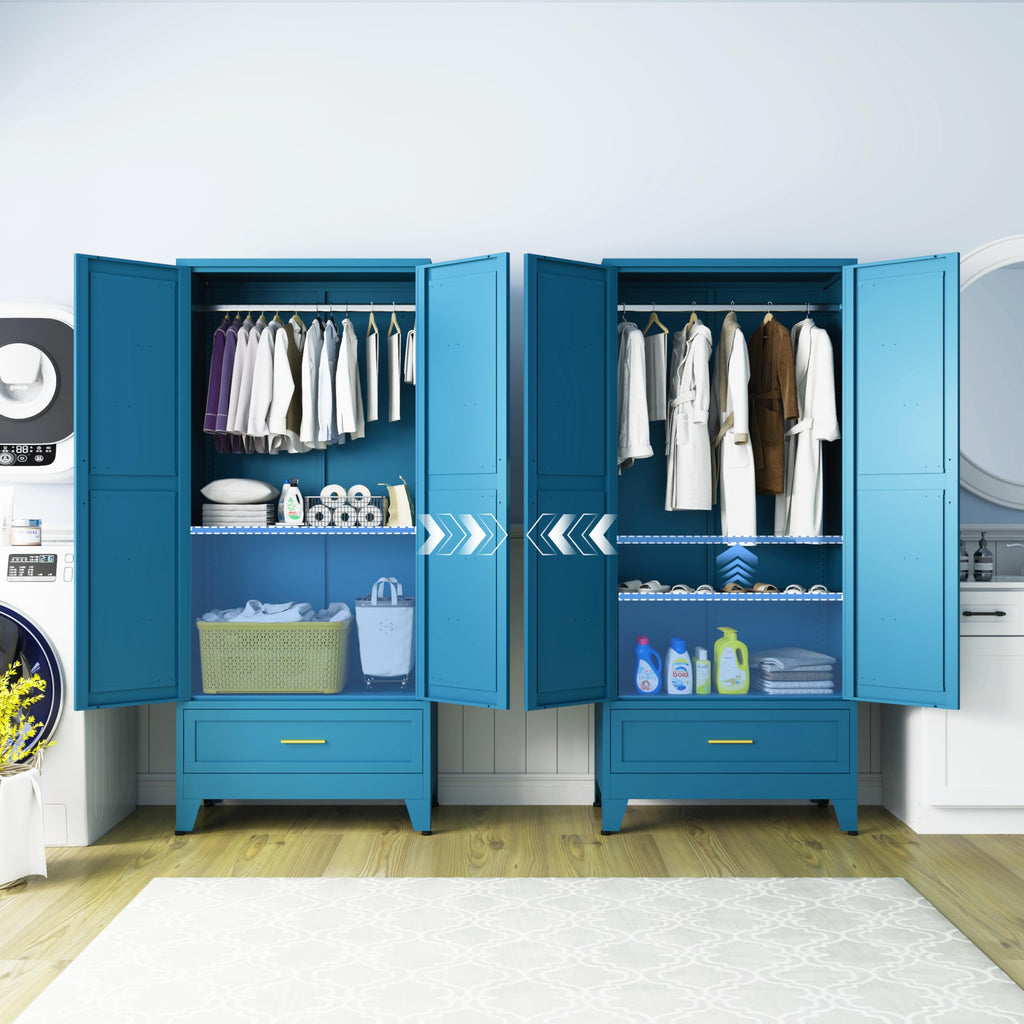 71" Metal Wardrobe Closet Clothing Storage Cabinet with 1 Drawers