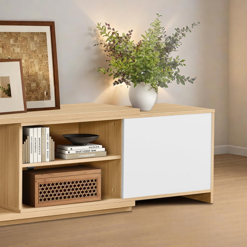 Extendable TV Stand for TVs up to 90", Modern Entertainment Center with Adjustable Shelf, Television Stand with 2
