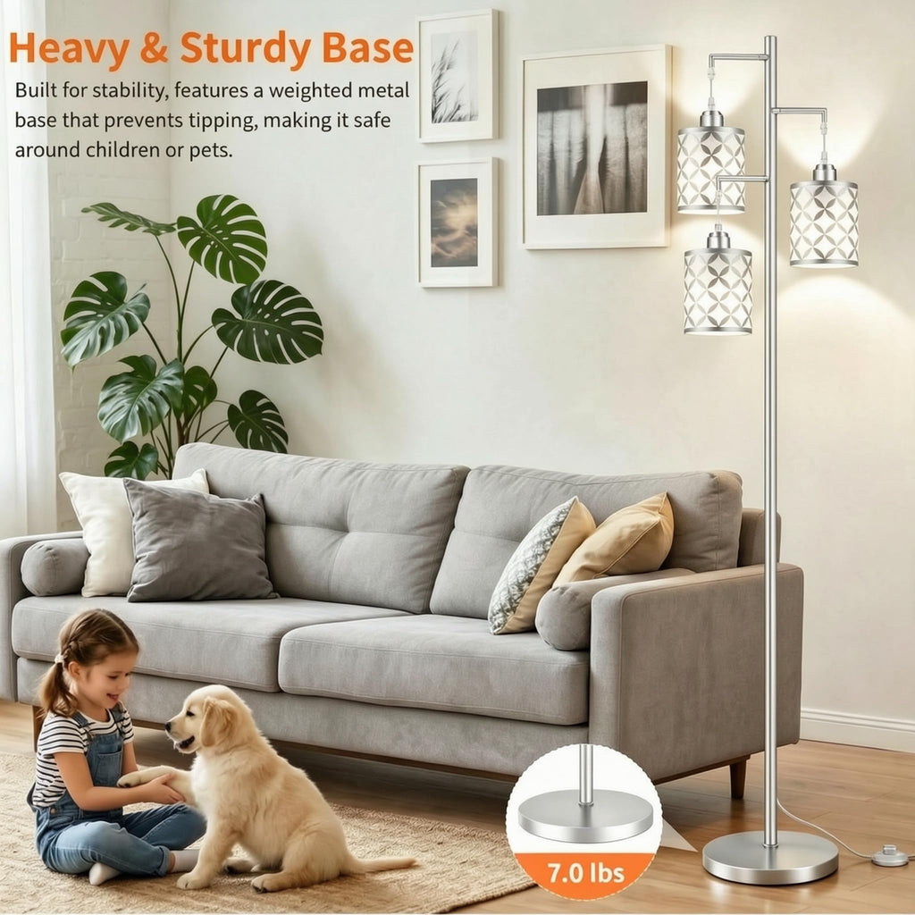 72" Dimmable Floor Lamp with Remote & Timer, Modern Minimalist Standing Lamp Bedroom, 3 Individually Controlled
