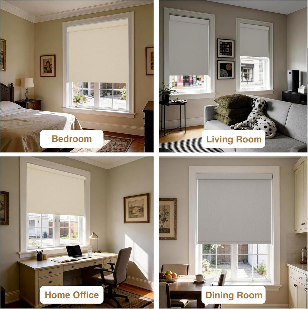 No Drill Cordless Blackout Roller Shades, Linen, | Thermal Insulation, UV Privacy Protection, Easy Install Fabric