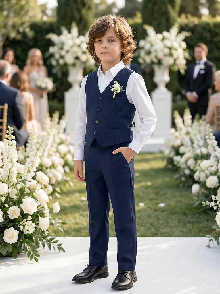 Boy's Suits 4 Piece Formal Suit for Kids Tuxedo Wedding Vest Pants with Tie