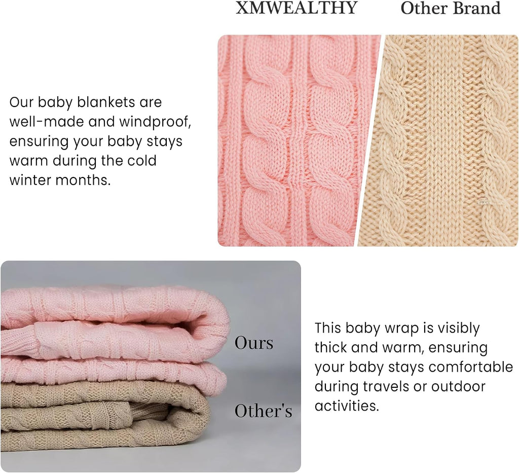Unisex Infant Swaddle Blankets Soft Thick Fleece Knit Baby Girls Boys Stroller Wraps (White)