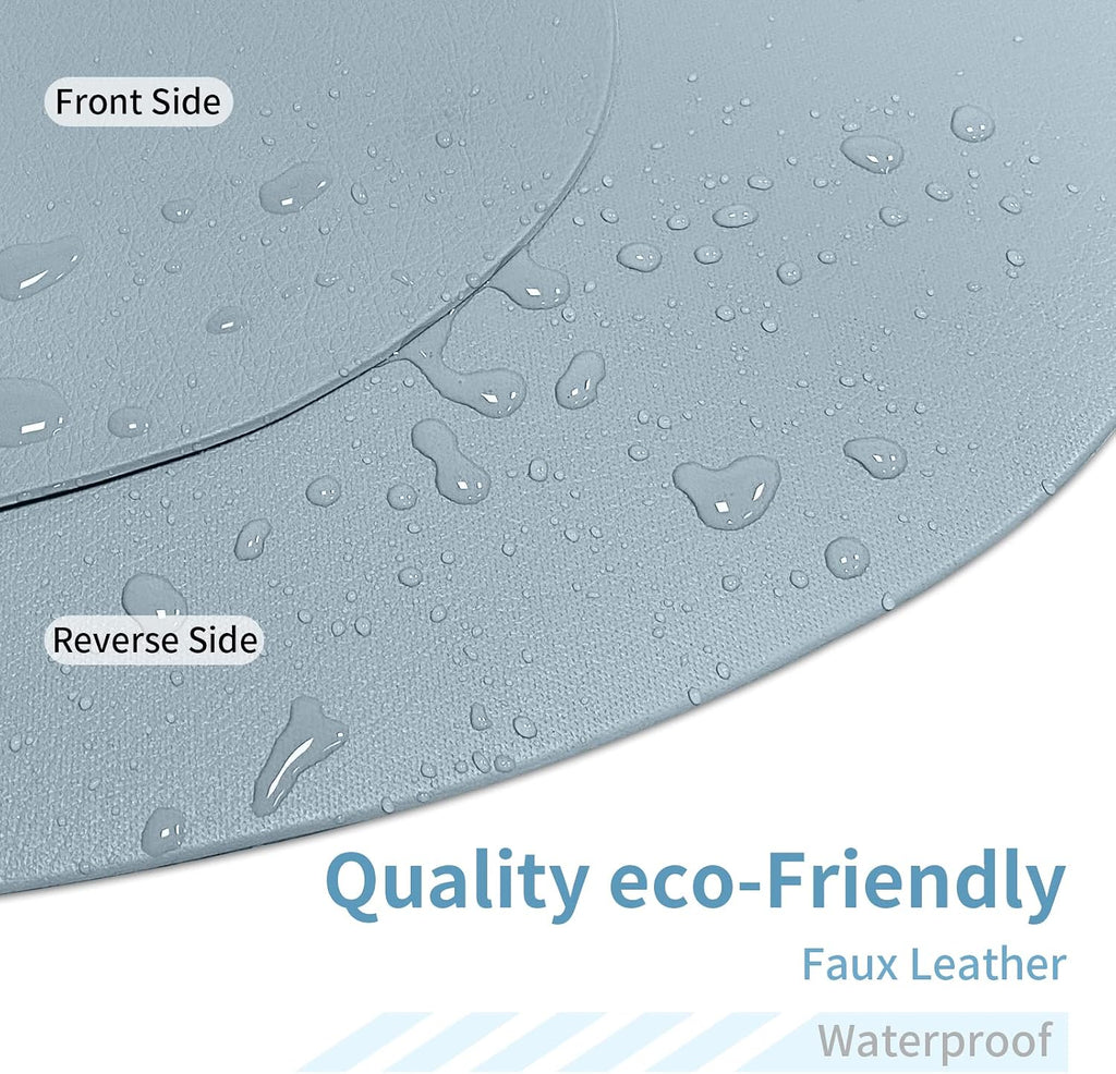 Blue Table Mats for Round Table,Blue Placemats Outdoor, Indoor Place Mats Leather Wipeable Washable - Set of 4