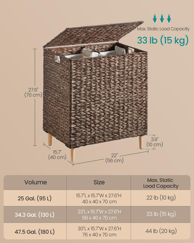 Laundry Hamper With Lid, 130 L Wicker Handwoven Water Hyacinth