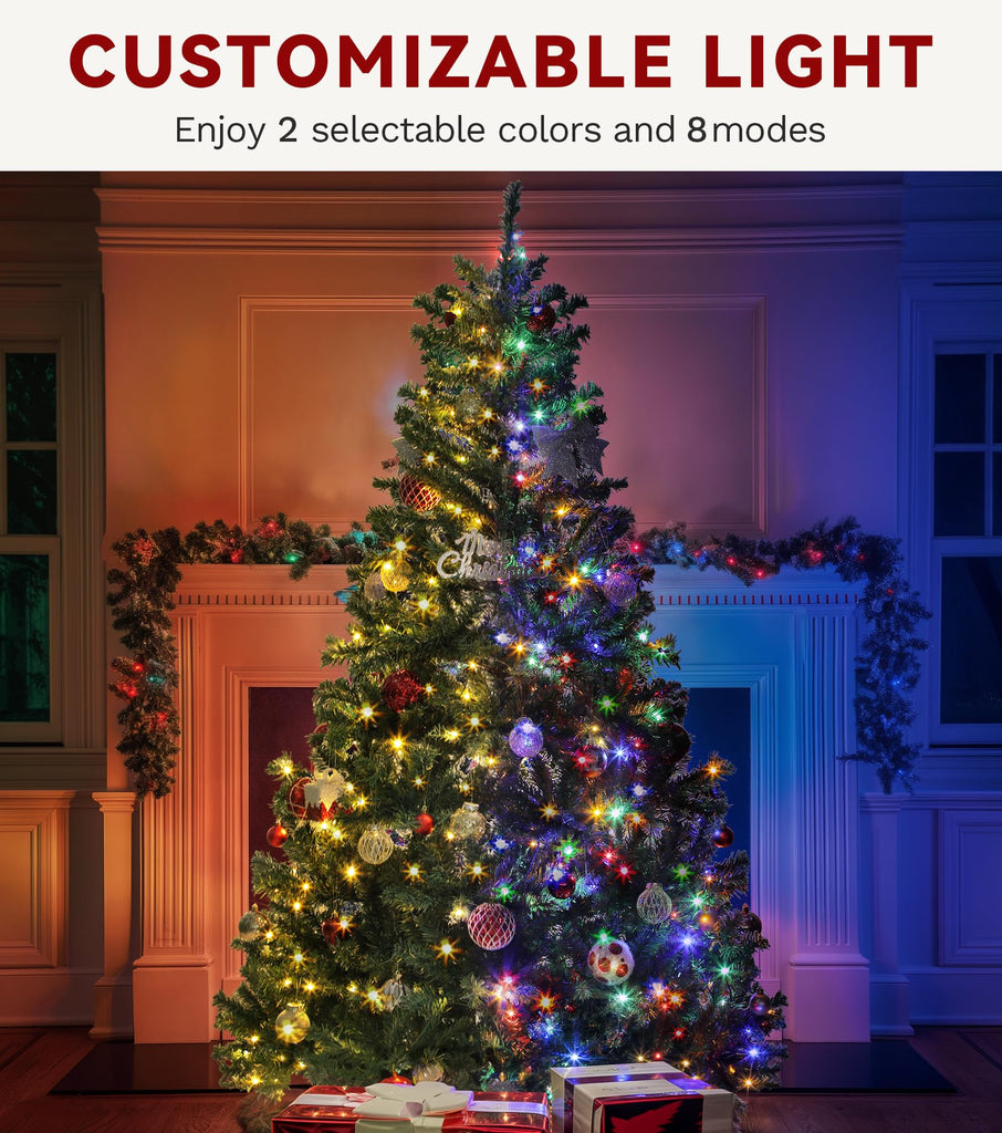 7.5FT Pre-Lit Artificial Christmas Tree Green 1285 Tips 550 LED Lights