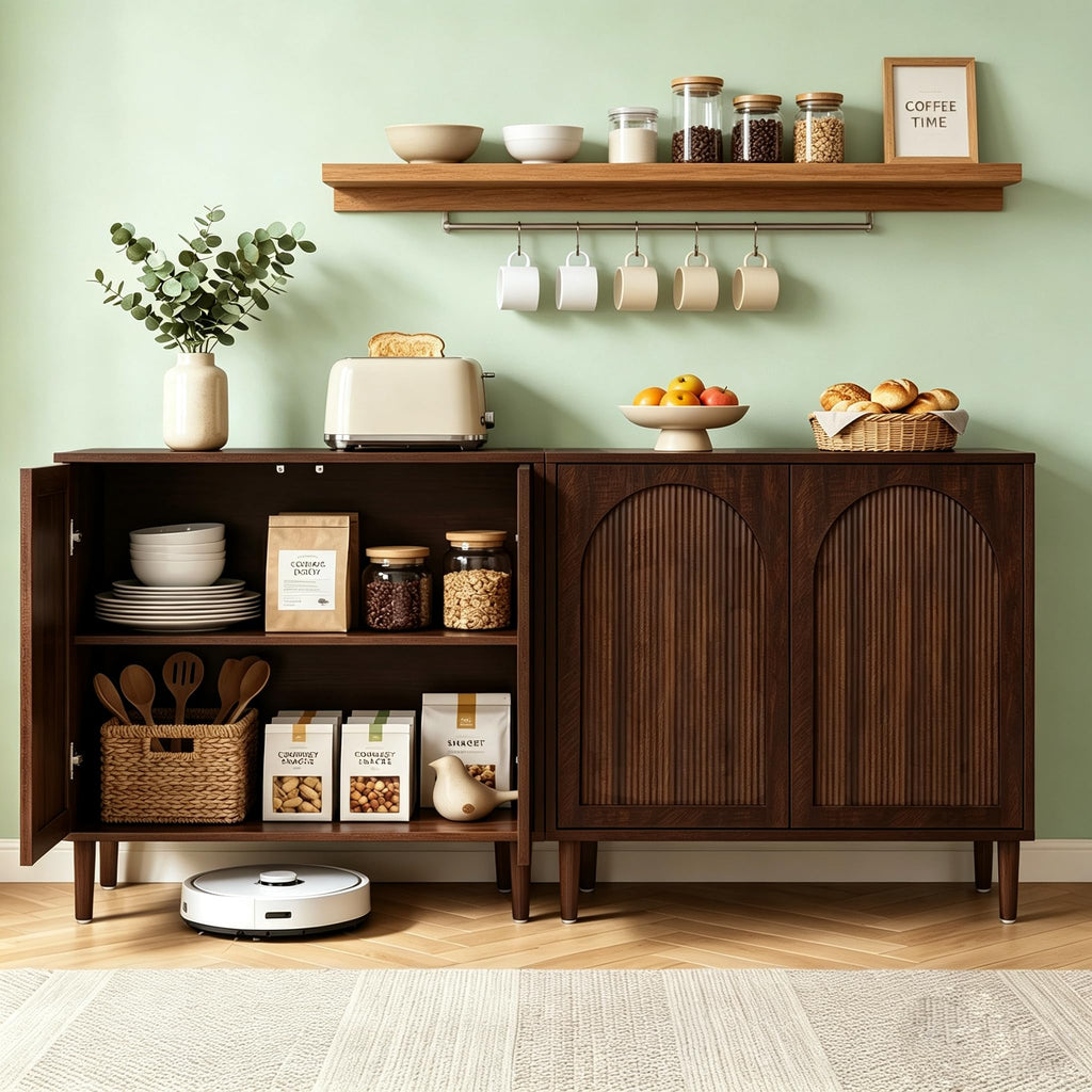 31.5" Dark Walnut Sideboard Buffet Cabinet with Storage Set of 3