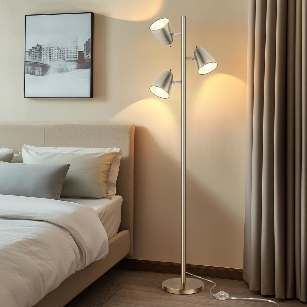 Tree Floor Lamp with 3 Light Bulbs, Standing Tall Pole Lamps Bedroom Office, Reading Stand up Lamps with 3 Adjustable