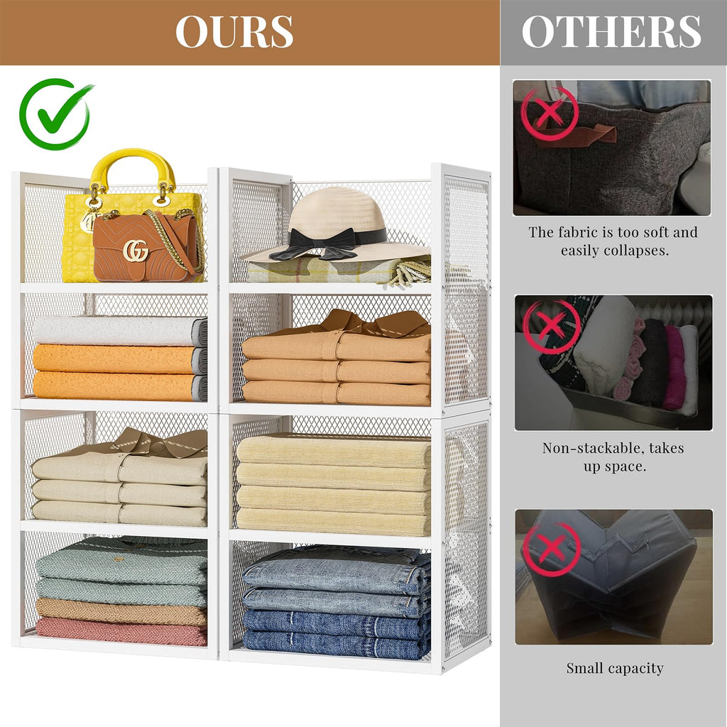 6-Tier Stackable Closet Organizers and Storage Basket, Wire Closet Shelf Organizer, Sweater Storage Oragnizer Bins