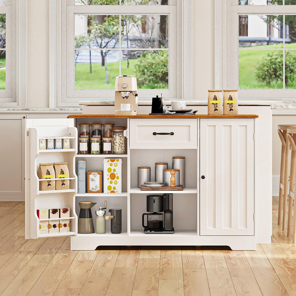 45" Kitchen Sideboard Buffet Cabinet with Storage, White and Rustic
