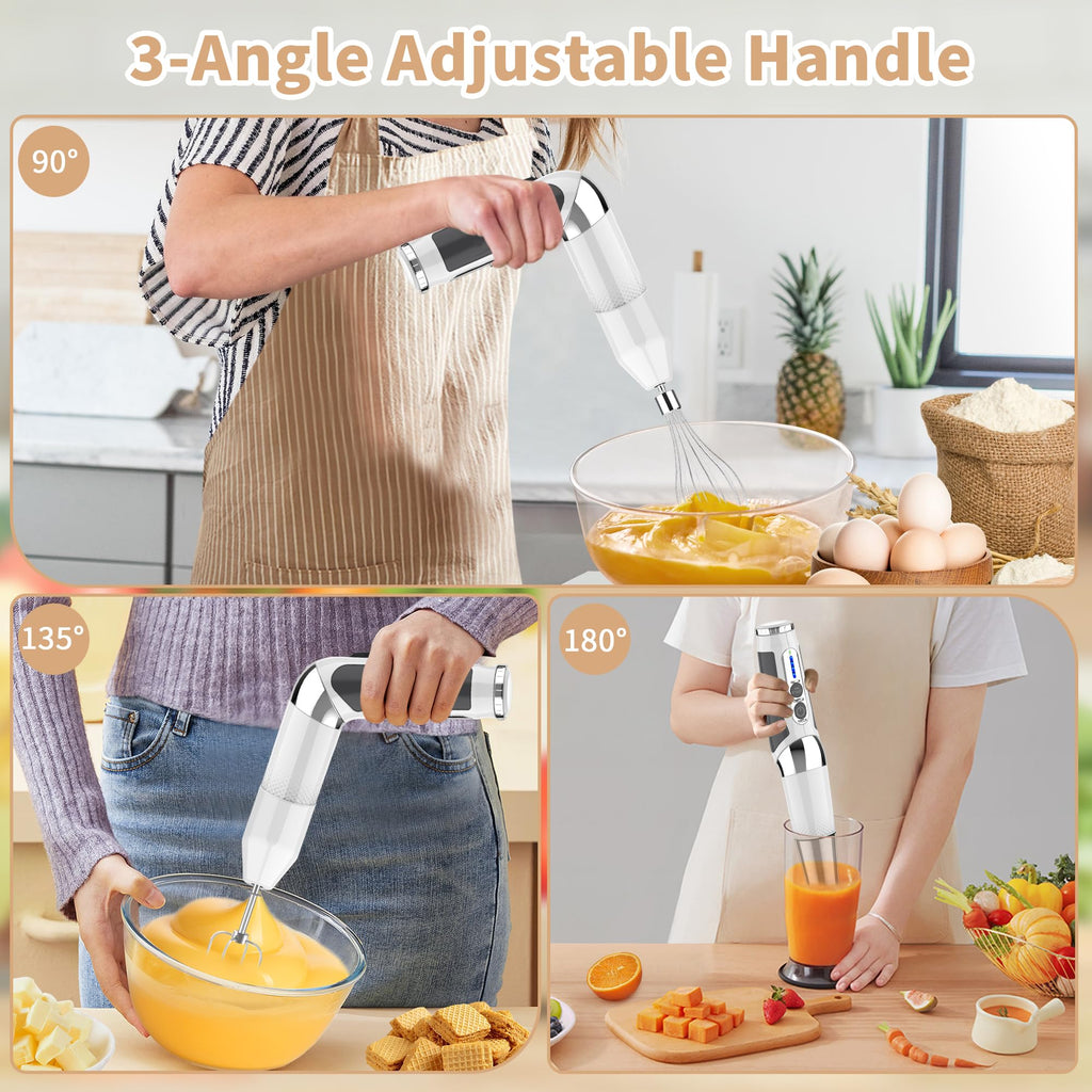 4-in-1 Cordless Immersion Blender, 21-Speed, 3-Angle Adjust, White