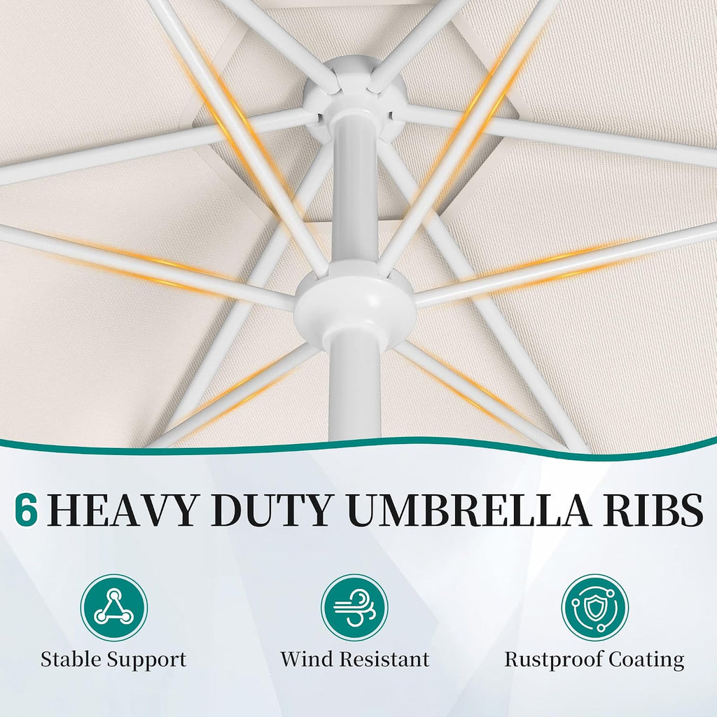 Patio Umbrella with Wavy Trim, UV-Fade-Resistant Canopy, Crank & Tilt - White 7.5ft