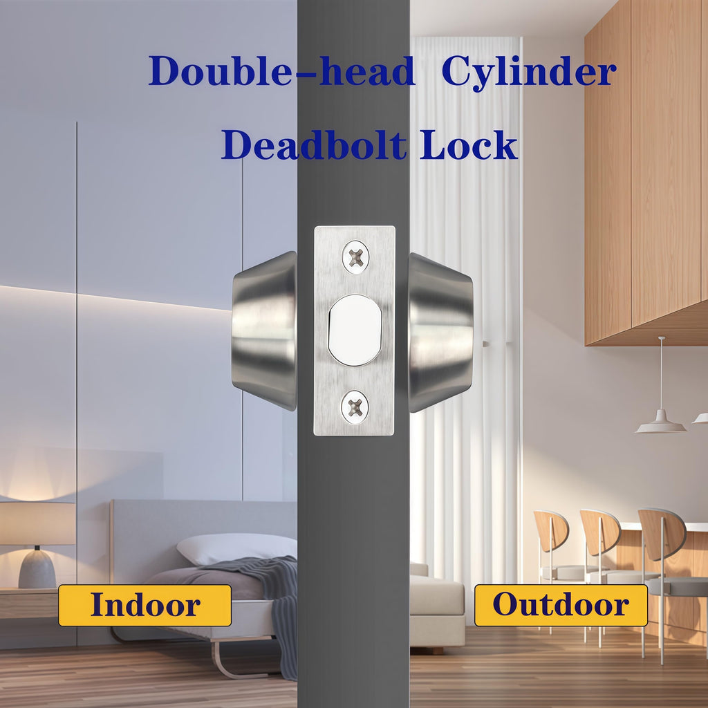 Silver Steel Double-Head Cylinder Deadbolt, keyed 2 Sides