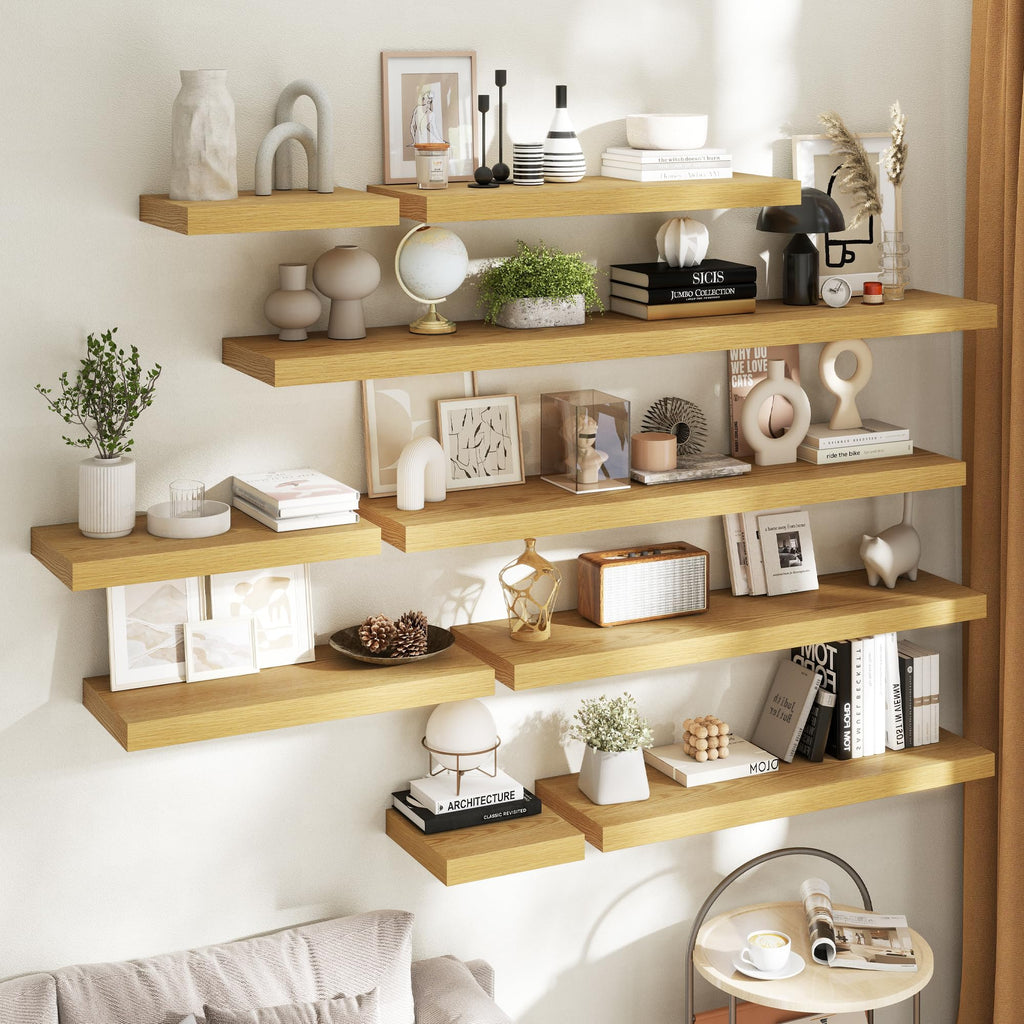 16 Inch Floating Shelves for Wall 2 Pack, 12"D Wood Gra Shelves