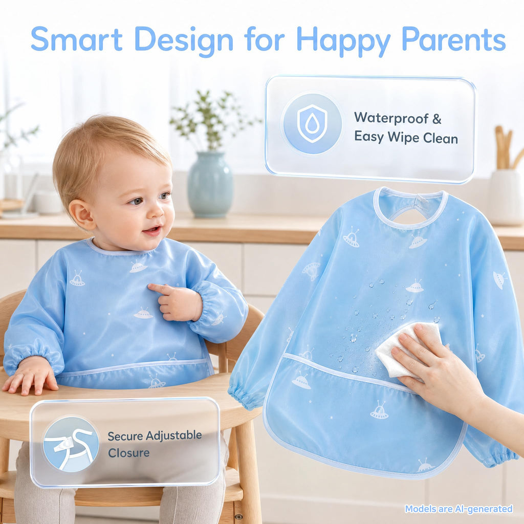 Dimsum Long Sleeve Bib for Baby Infant Toddler 6-36 Months