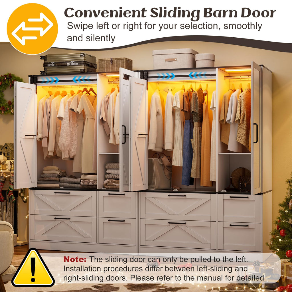 Armoire Wardrobe Closet with w/Folding Sliding Barn Door