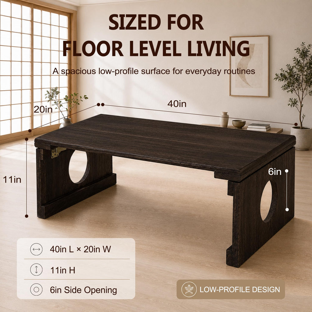 Foldable Japanese Floor Table, Folding Coffee Table, Natural Paulownia Wood
