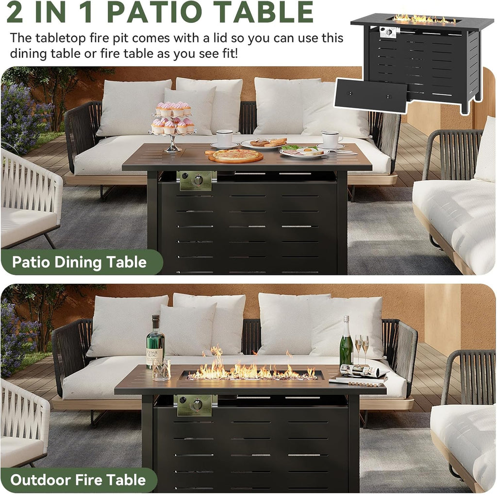 41 Inch Propane Fire Pit - 50,000 BTU Gas Fire Pit Table with Removable Lid & Lava Rocks