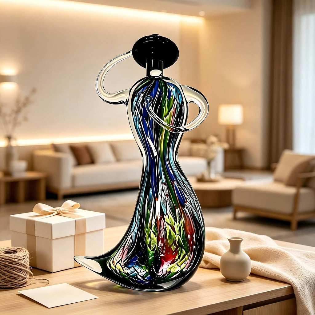 13.5in Hatted Lady Hand Blown Glass Sculpture Multicolor Tabletop Decor - Set of 10