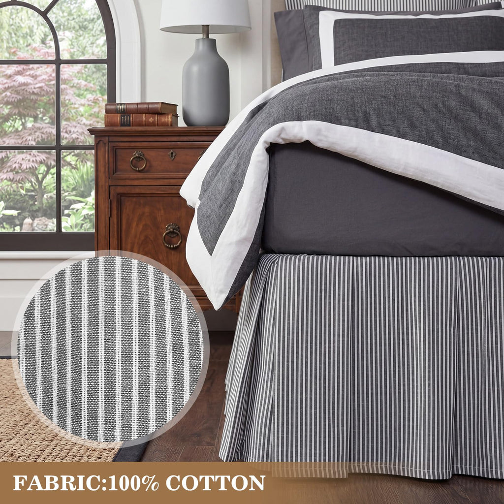 Stripe Ruffled Bed Skirt 16" Drop, Grey