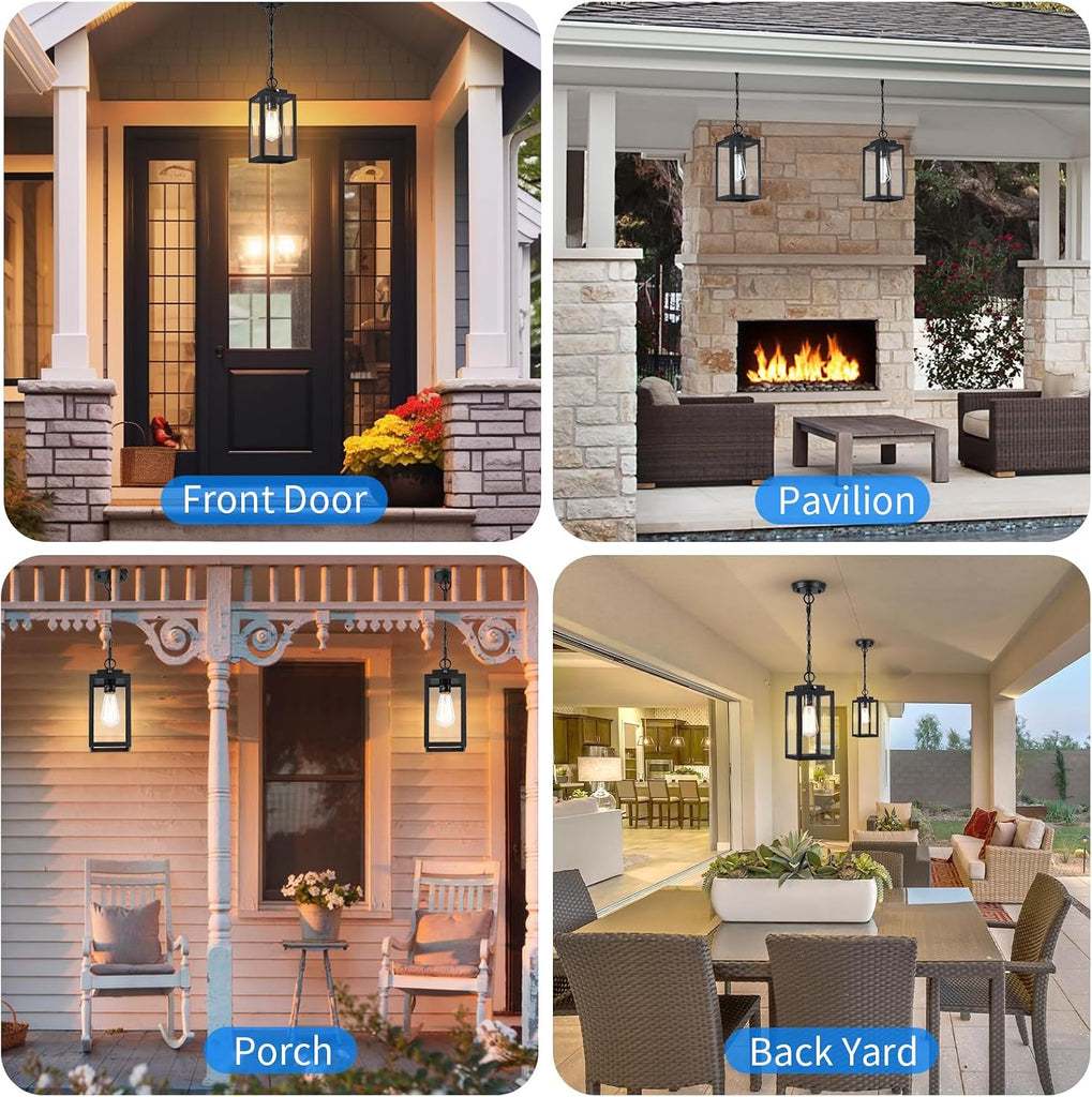 11'' Dusk to Dawn Outdoor Pendant Light, Modern Outside Chandelier Outdoor Hanging Lantern Light