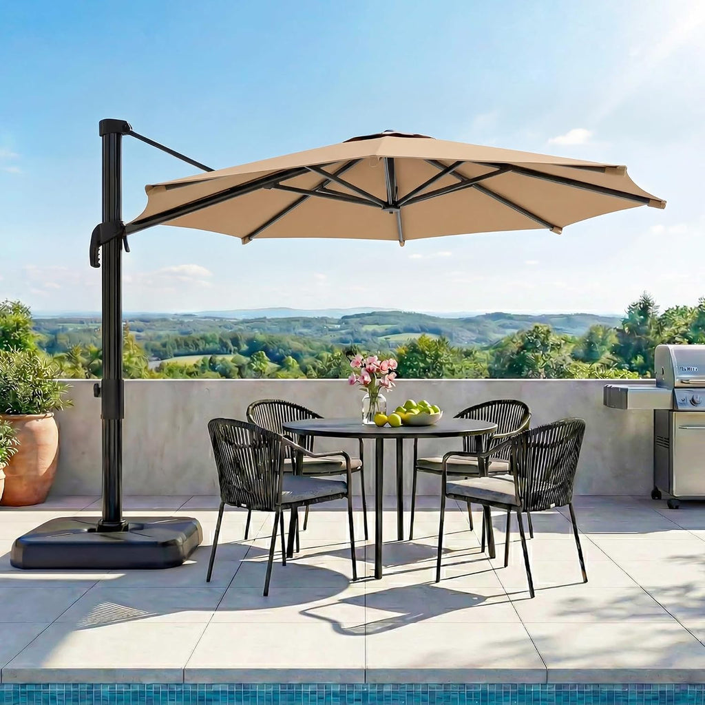 10FT Cantilever Patio Umbrella, 360° Rotation Offset Outdoor Umbrella with Aluminum Frame