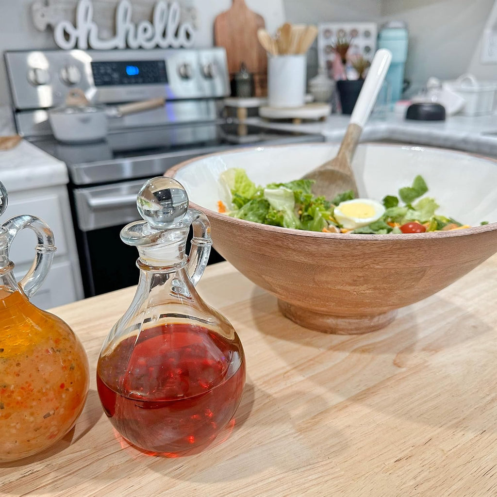 Glass Oil and Vinegar Cruets (); 8oz Round Oil Dispensers/Salad Dressing Bottles with Stoppers - Set of 2