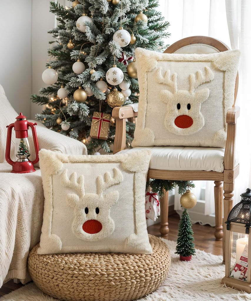 Faux Fur Christmas Pillow Covers 18x18 - Set of 2