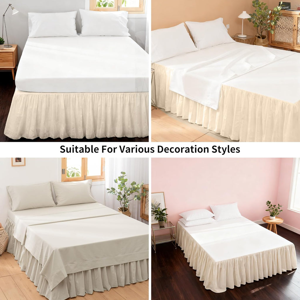 Soft Cozy French Linen Bed Skirt with Pleated Frills - 14" Tailored Drop Dust Ruffle for Farmhouse & Modern Bedrooms