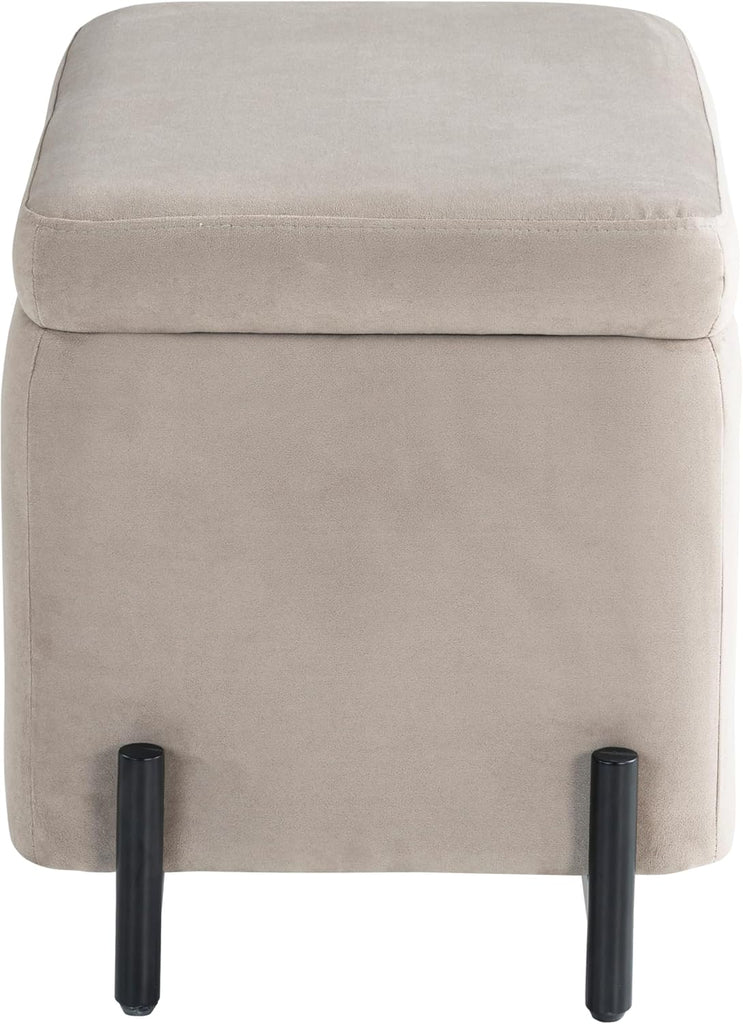 Connor 24" Small Storage Ottoman, Modern Boho, Matte Black Metal Legs, Velvet Fabric, Taupe