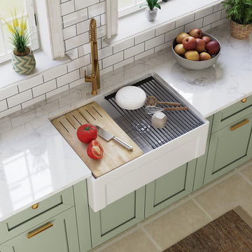 30" L x 20" W White Farmhouse Workstation Sink Fireclay