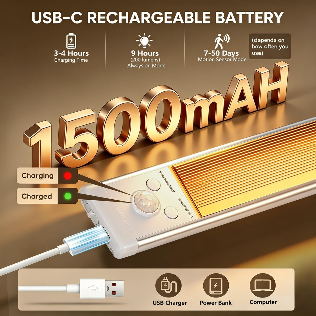 6Pack Under Cabinet Lights Rechargeable Under Cabinet Lighting Wireless Motion Sensor Led Lights Indoor with 3 Color