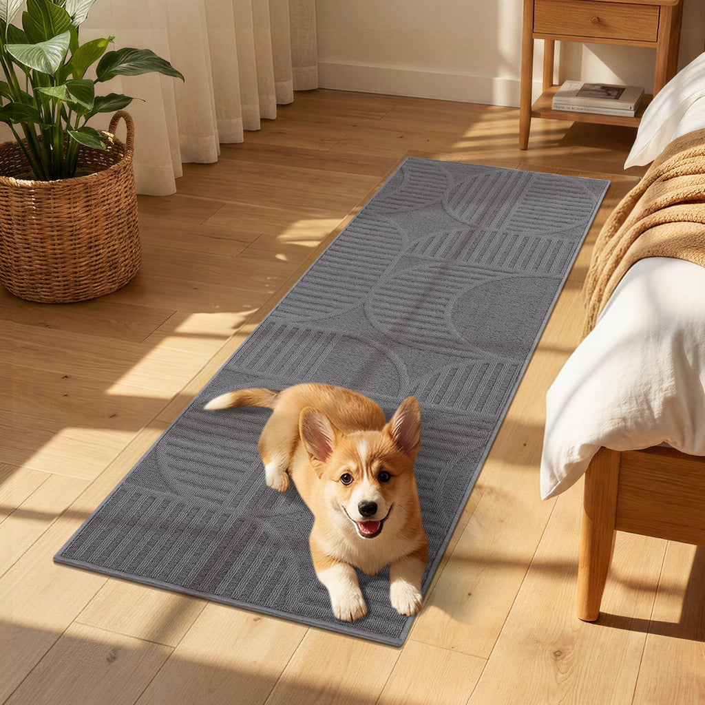 Hallway Runner Rug 2x8, Geometric High-Low Textured Runner, Gray