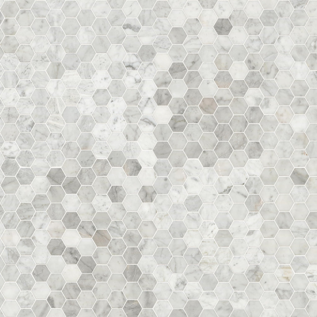 Honed Marble Hexagon Wall Tile | Carrara White | 12" x 11.75"