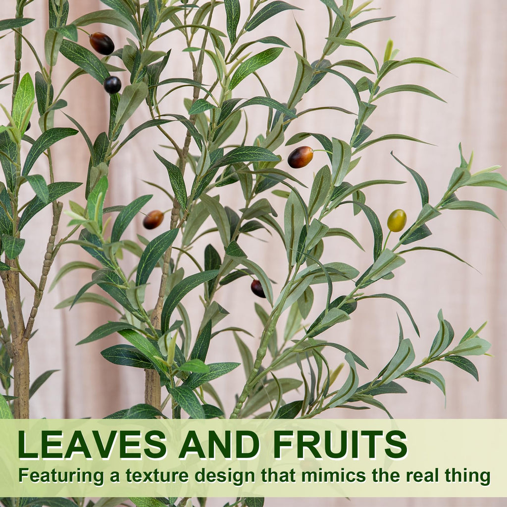 7FT Olive Tree Artificial Indoor, 84in Tall Faux Olive Tree with Pot, Fake Potted Tree with Fruits Decor